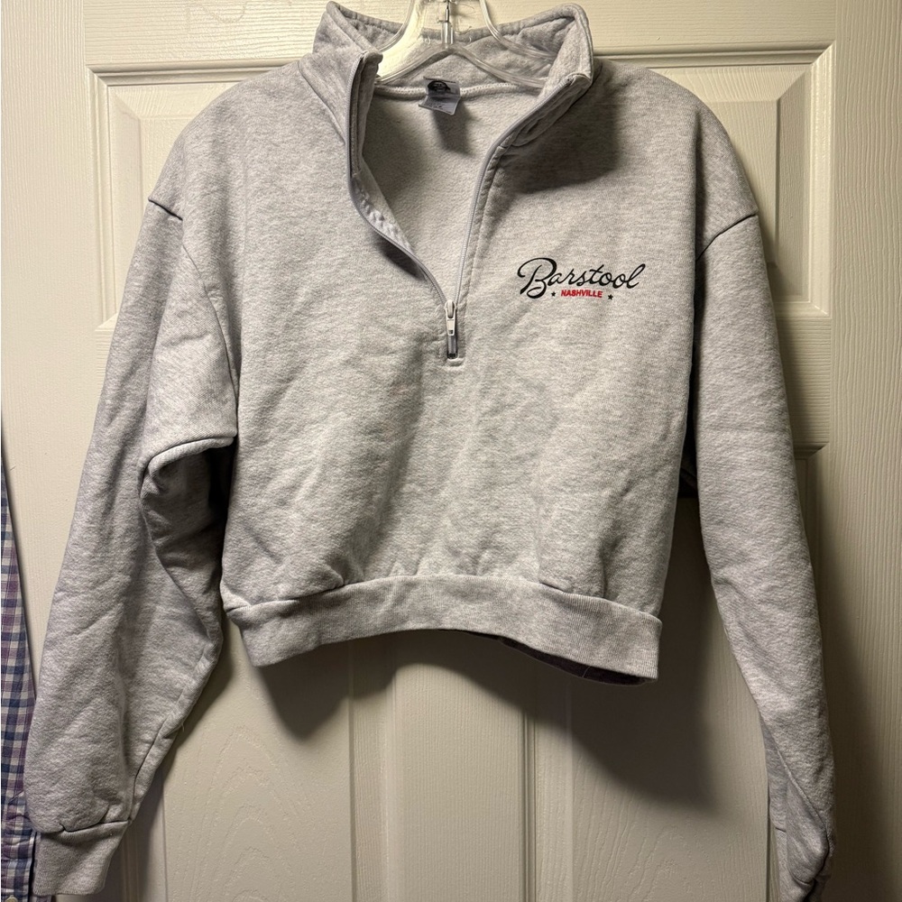 Los Angeles Apparel Light Gray Women's Cropped Quarter-Zip Sweatshirt